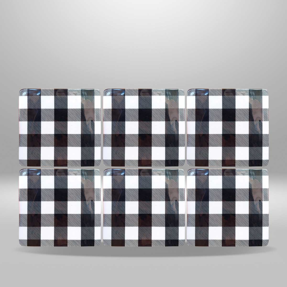 Set de 6 portavasos - Buffalo Plaid - Blanco y Negro