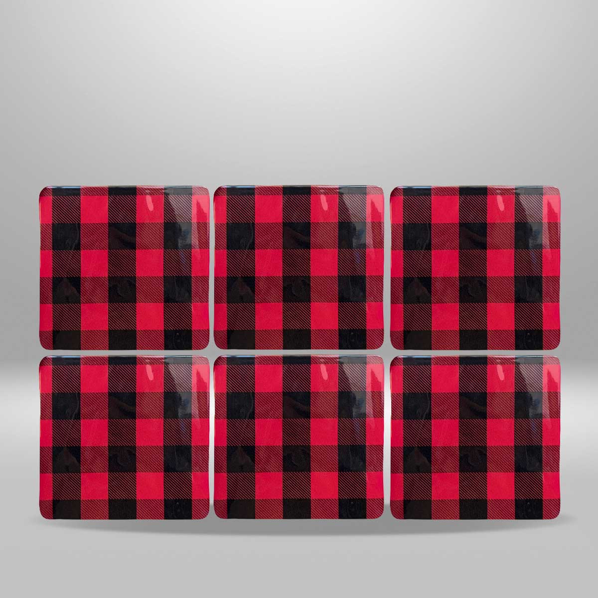 Set de 6 portavasos - Buffalo Plaid - Rojo y Negro
