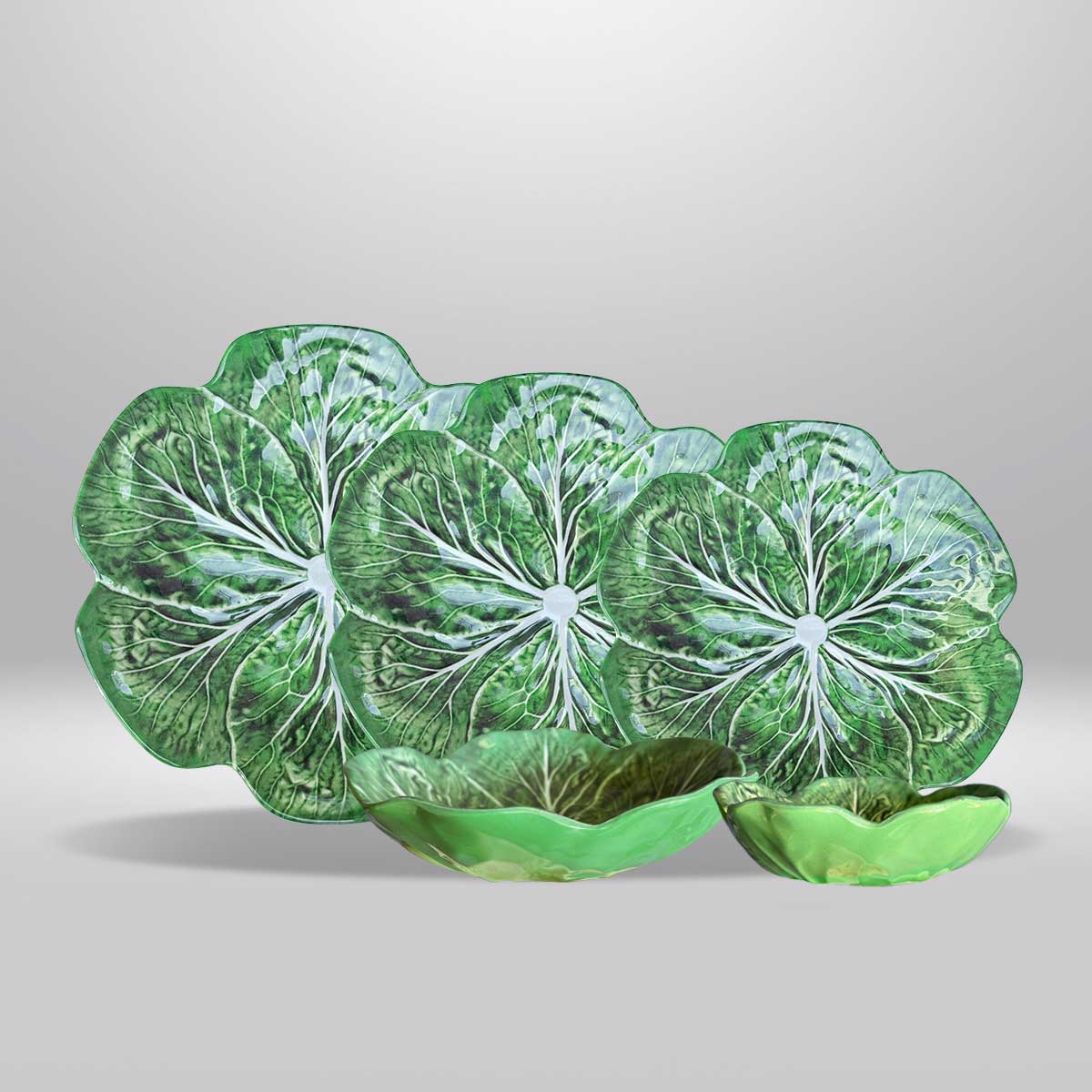 Colección green Cabbage elaborada en 2026 en Guatemala por Best Melamine Vajilla resistente con diseño – Set de 5 piezas